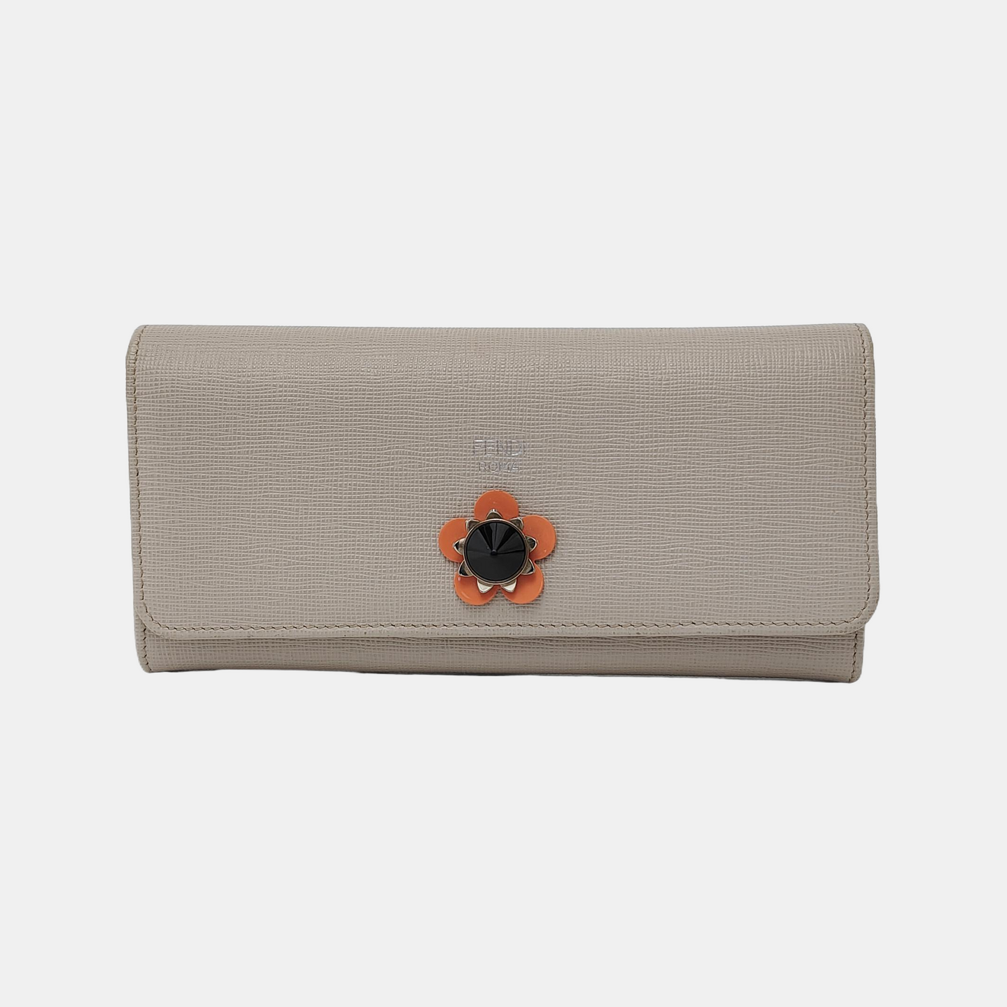 FENDI Light Gray Leather Stud Wallet Silver Black Hardware-(SKU)-947997780