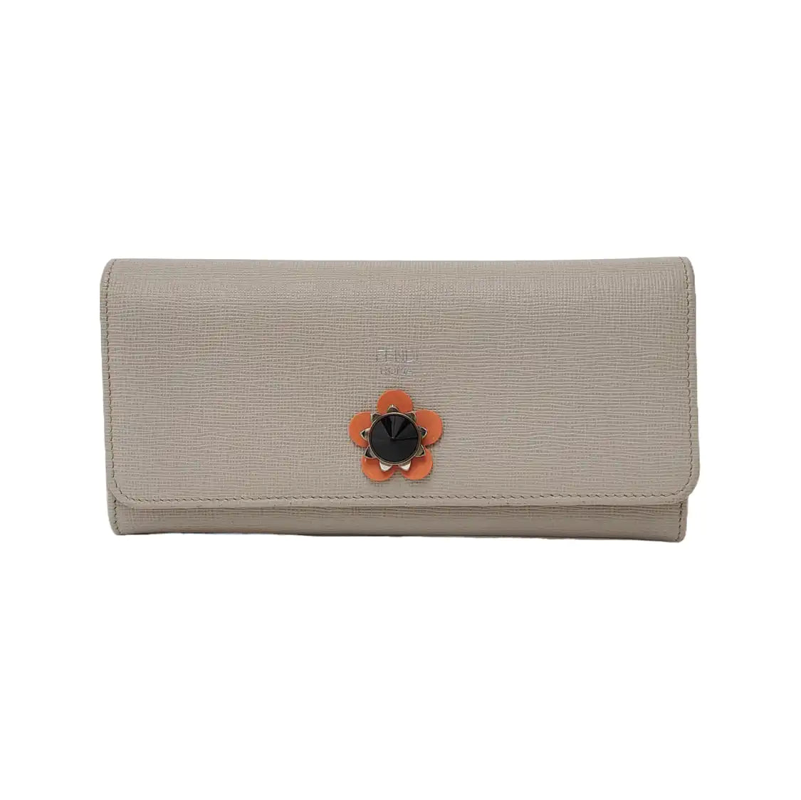 FENDI Light Gray Leather Stud Wallet Silver Black Hardware-(SKU)-947997780