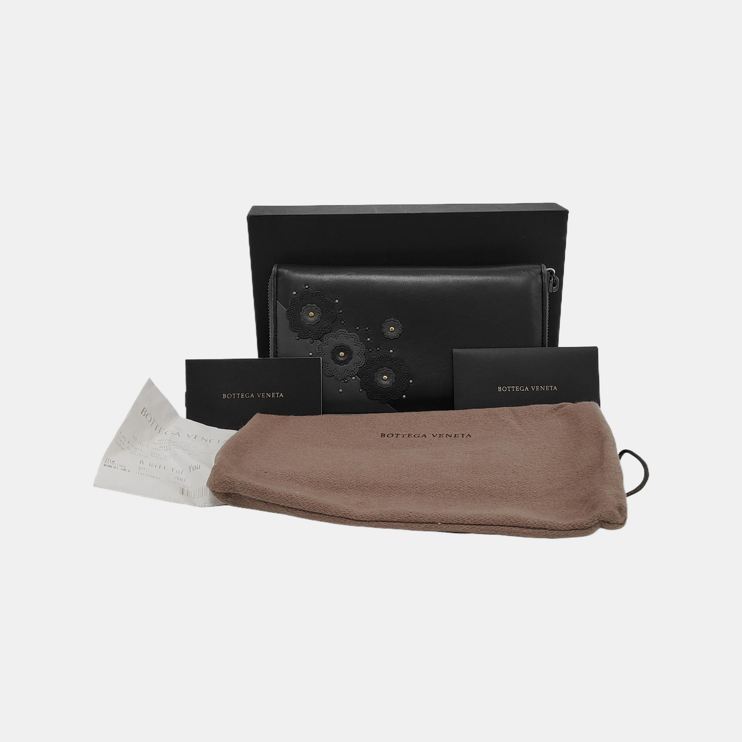 BOTTEGA VENETA Black Lamb Leather Patchwork Studs Wallet Golden hardware-(SKU)-947997451