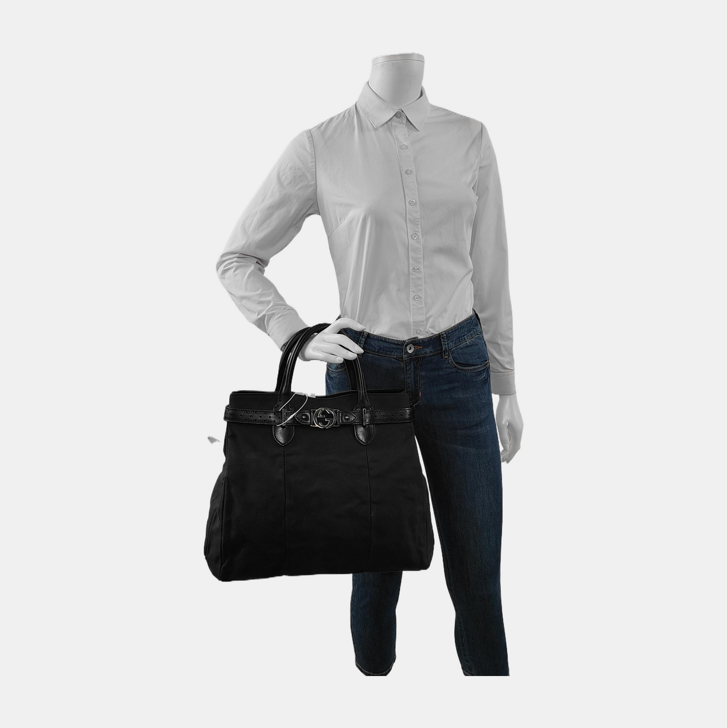 GUCCI Tote bag Black Canvas Quilted Cutout Tote Bag Silver Hardware-(SKU)-948087482