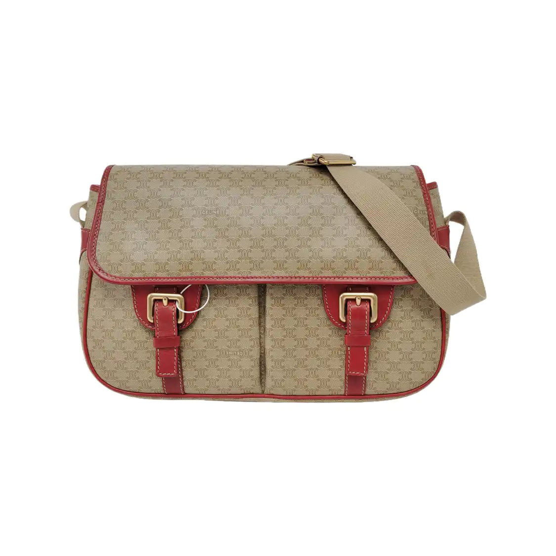 CELINE Khaki Coated Canvas Triumph Monogram Single Shoulder Bag Golden hardware-(SKU)-948124316