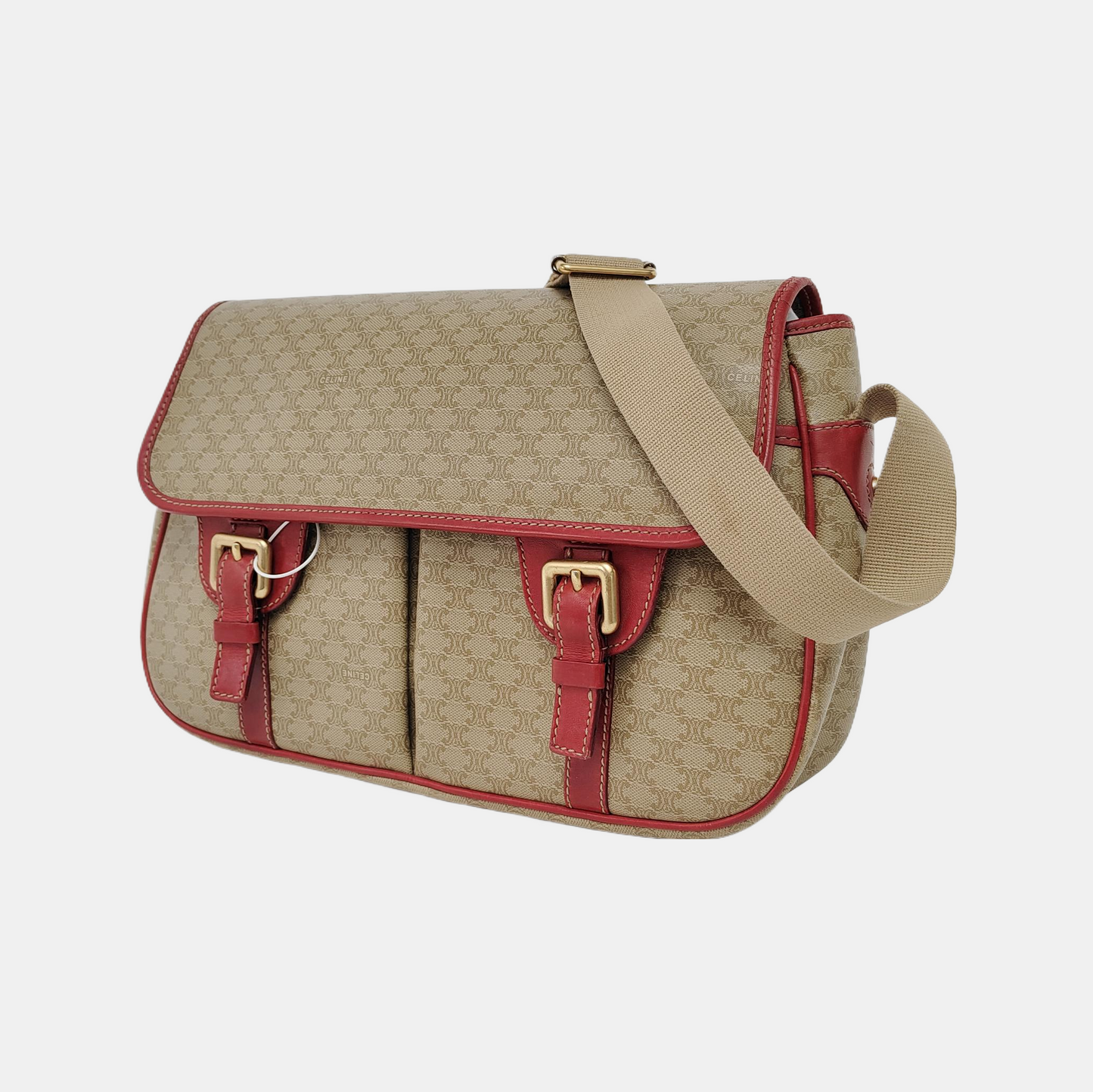 CELINE Khaki Coated Canvas Triumph Monogram Single Shoulder Bag Golden hardware-(SKU)-948124316
