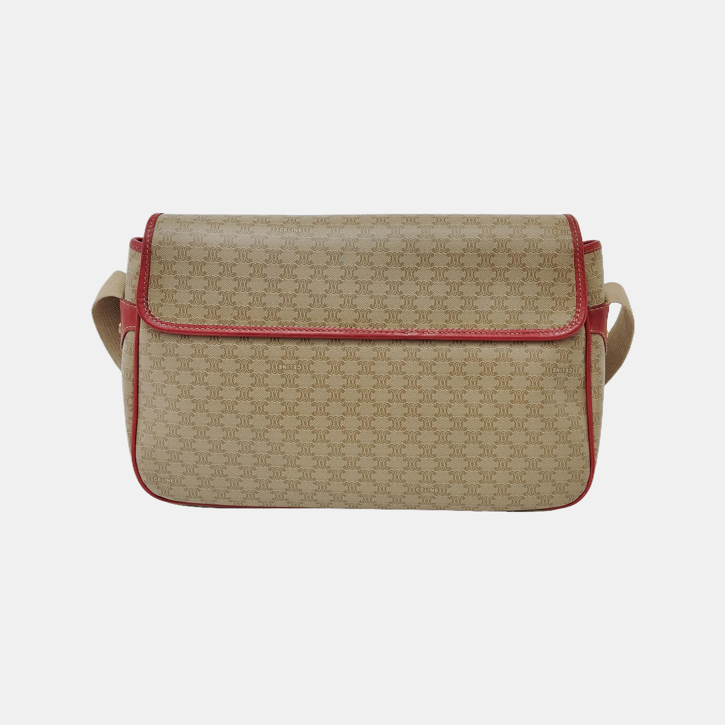 CELINE Khaki Coated Canvas Triumph Monogram Single Shoulder Bag Golden hardware-(SKU)-948124316