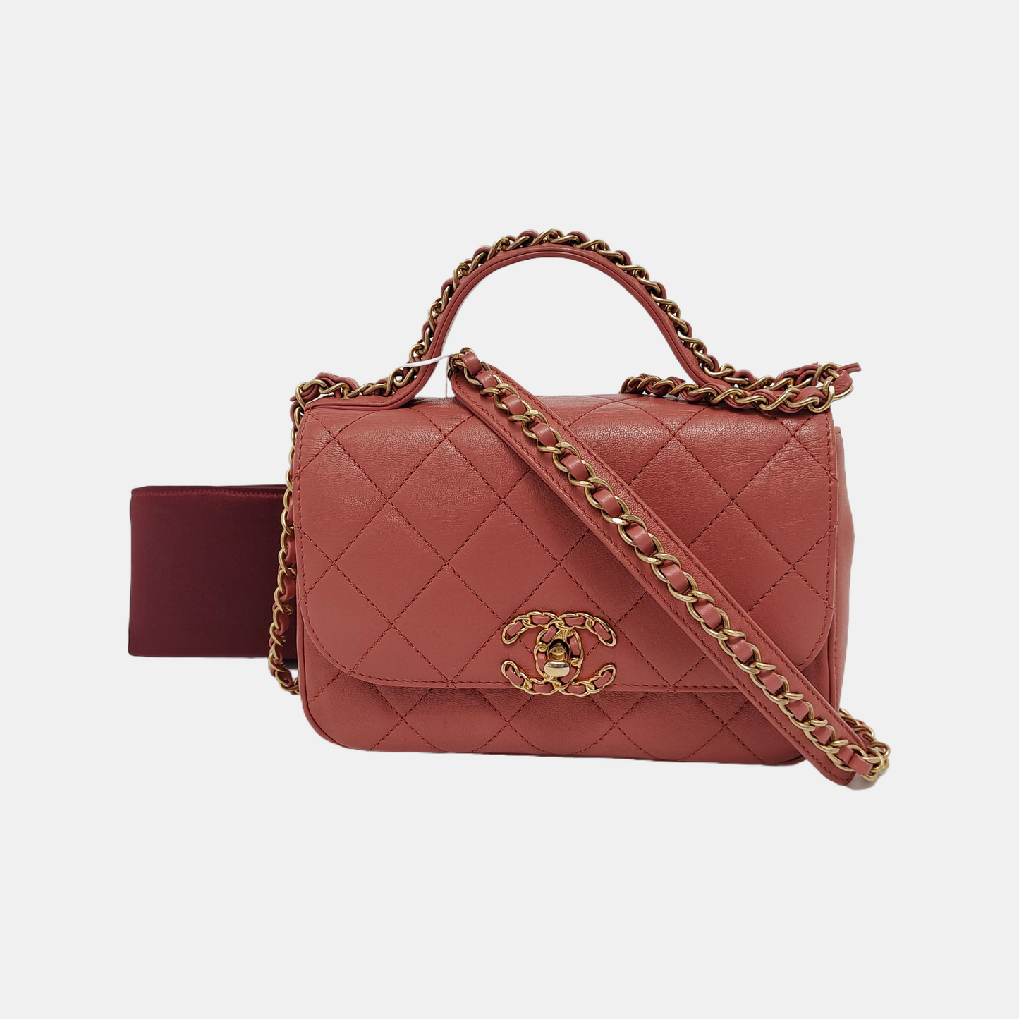 CHANEL CHAIN INFINITY TOP HANDLE Pink Lamb Skin Quilted Single Shoulder Bag Tote Bag Crossbody Bag Golden Hardware 28 Closure-(SKU)-948138868