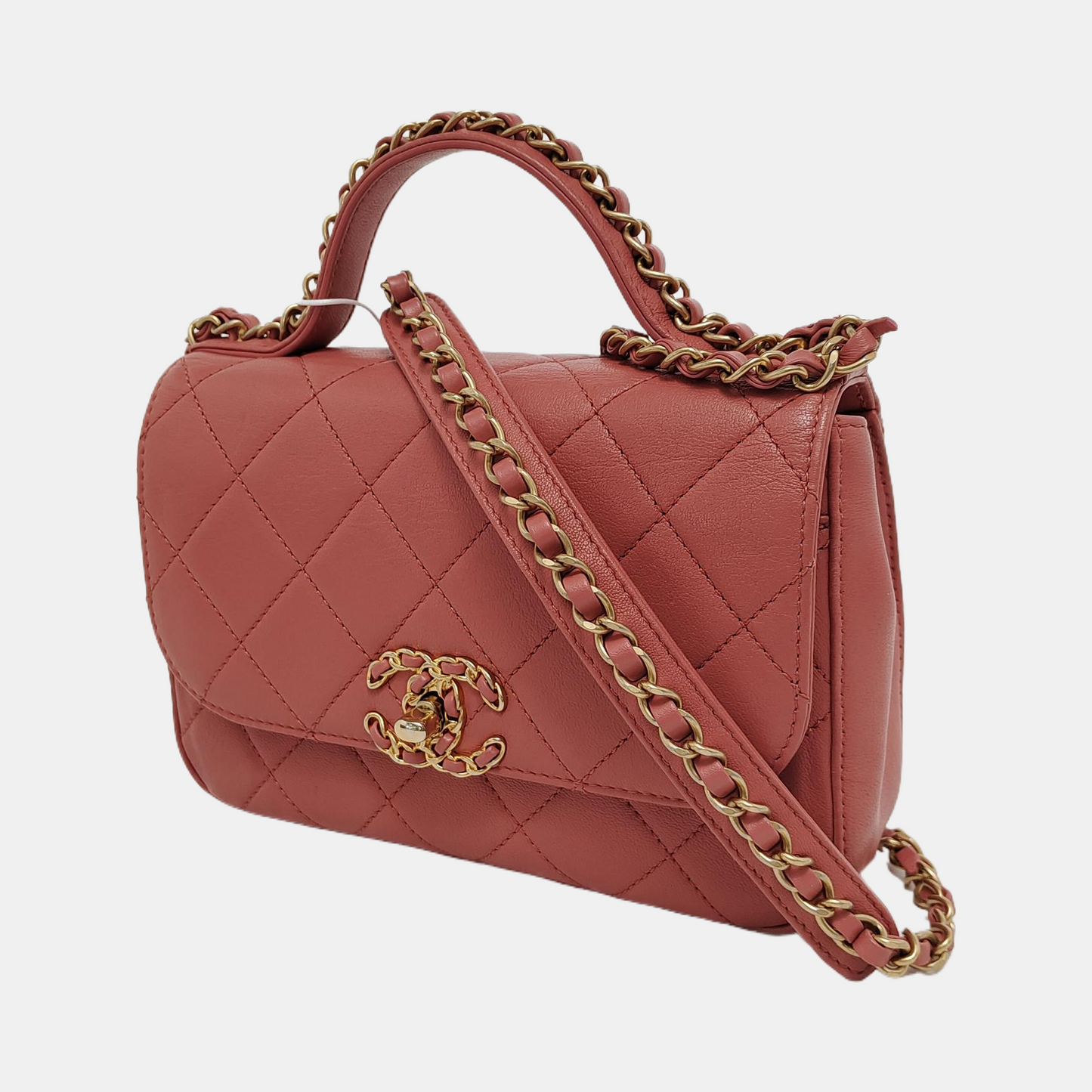CHANEL CHAIN INFINITY TOP HANDLE Pink Lamb Skin Quilted Single Shoulder Bag Tote Bag Crossbody Bag Golden Hardware 28 Closure-(SKU)-948138868