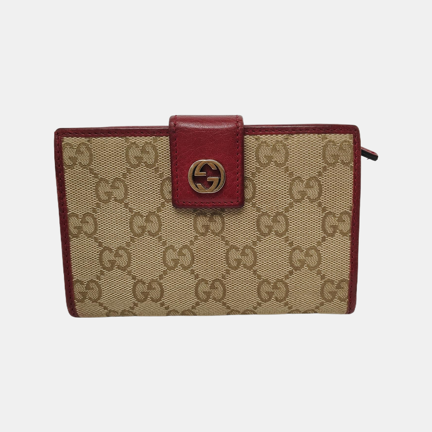 GUCCI Khaki Fabric Old Flower Money Wallet Golden hardware-(SKU)-947866135
