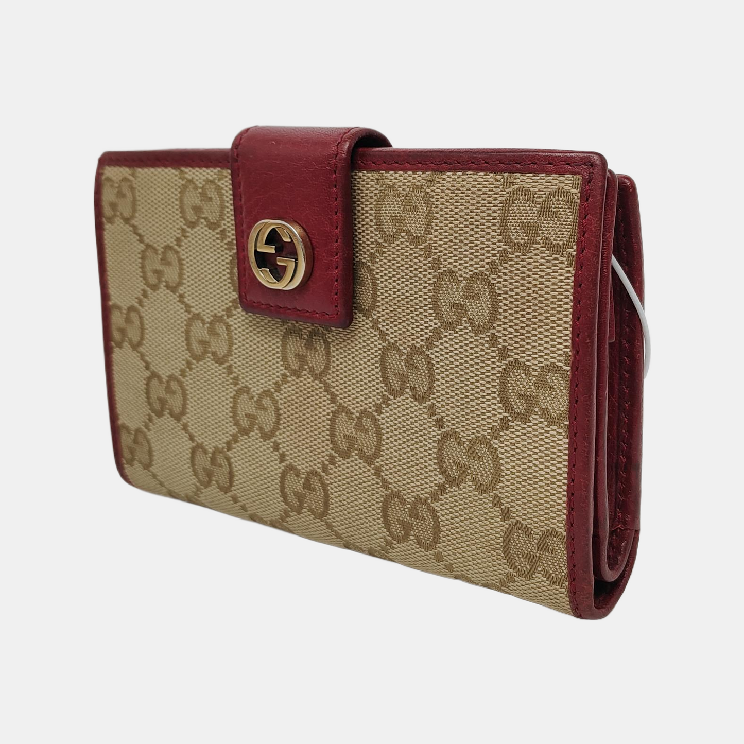 GUCCI Khaki Fabric Old Flower Money Wallet Golden hardware-(SKU)-947866135