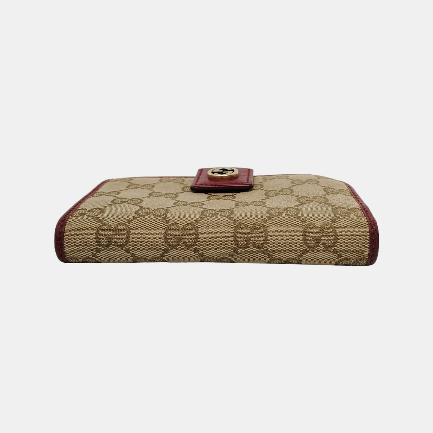 GUCCI Khaki Fabric Old Flower Money Wallet Golden hardware-(SKU)-947866135