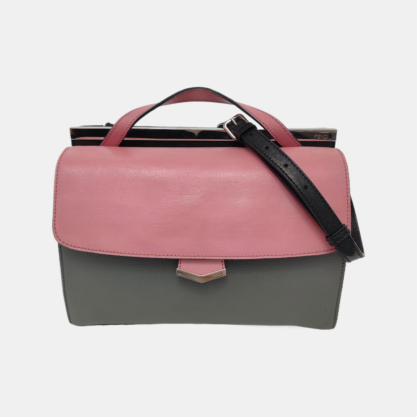 FENDI Demi Jour Pink Leather Stud Shoulder Bag Crossbody Bag Tote Bag Silver Hardware Removable shoulder strap-(SKU)-947934206