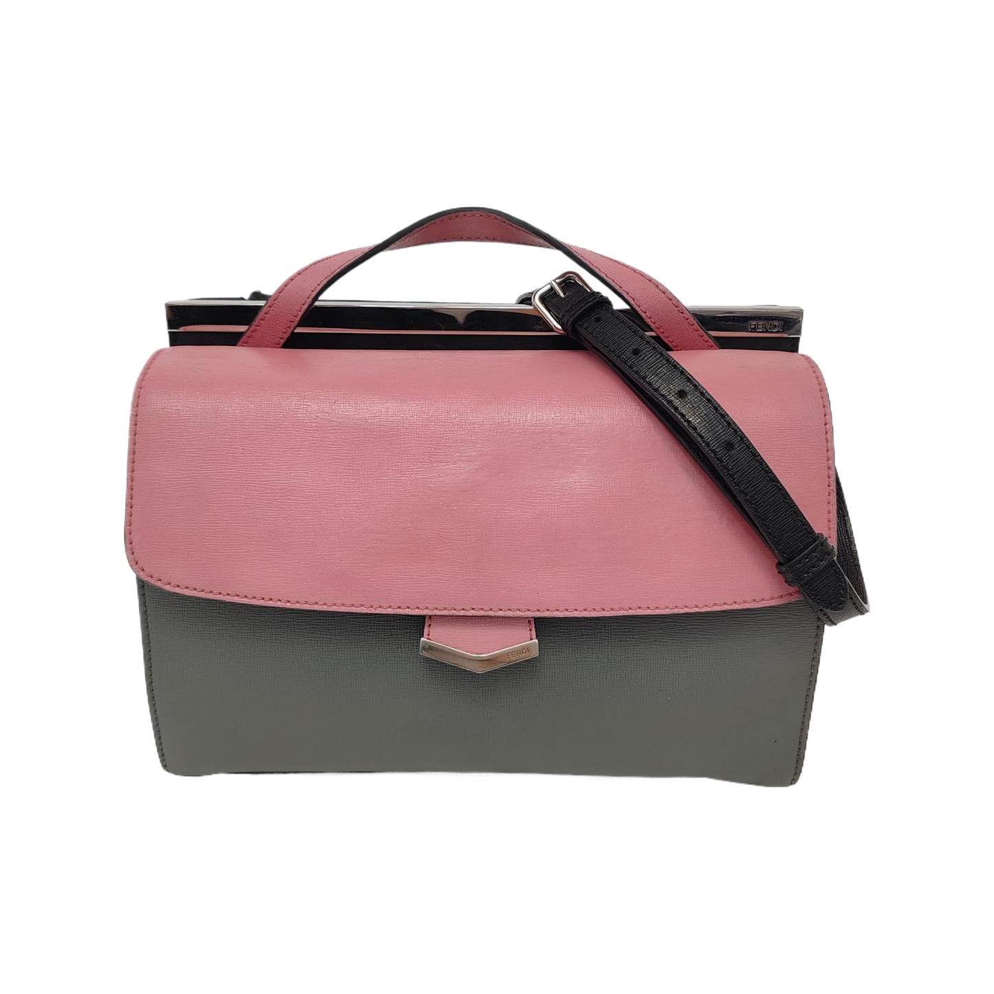 FENDI Demi Jour Pink Leather Stud Shoulder Bag Crossbody Bag Tote Bag Silver Hardware Removable shoulder strap-(SKU)-947934206