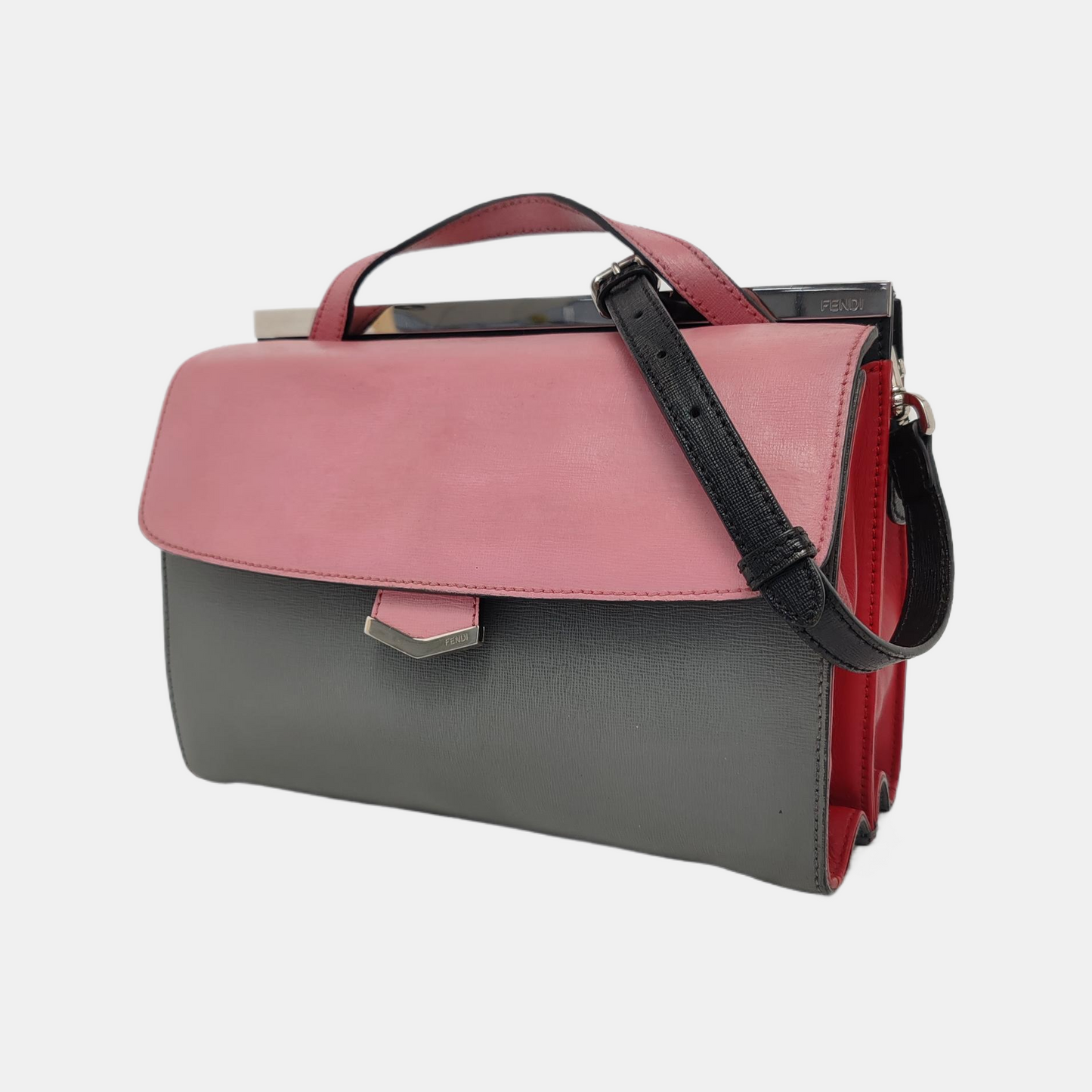 FENDI Demi Jour Pink Leather Stud Shoulder Bag Crossbody Bag Tote Bag Silver Hardware Removable shoulder strap-(SKU)-947934206