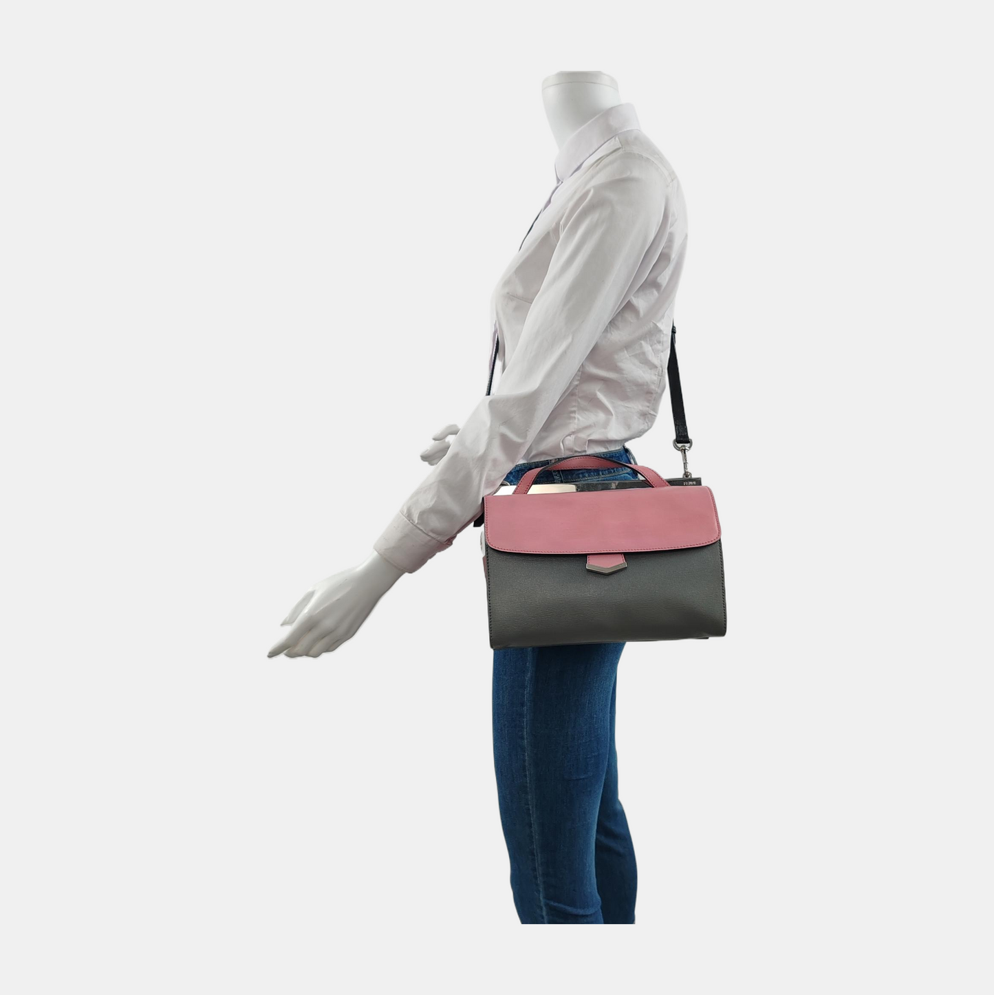 FENDI Demi Jour Pink Leather Stud Shoulder Bag Crossbody Bag Tote Bag Silver Hardware Removable shoulder strap-(SKU)-947934206