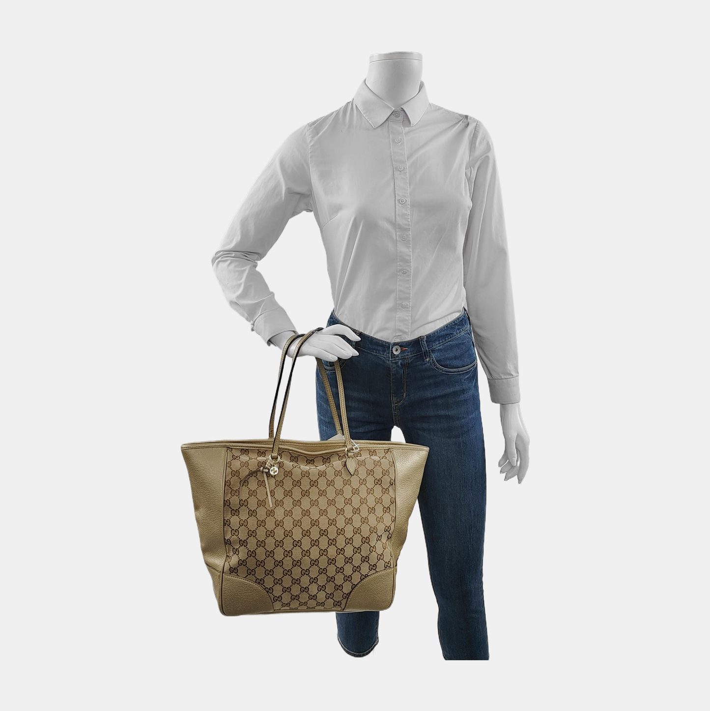 GUCCI Bree Medium size Khaki Canvas Tote Bag Silver Hardware-(SKU)-948482919