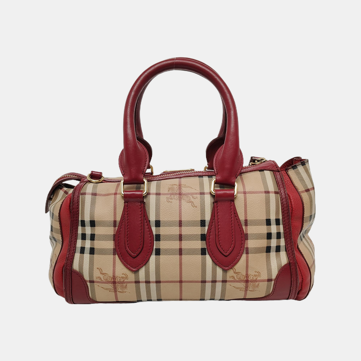 BURBERRY Red Coated Canvas Warhorse Plaid Single Shoulder Bag Golden hardware Removable shoulder strap-(SKU)-948483187