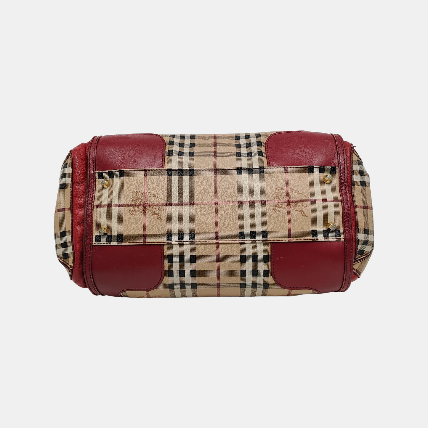 BURBERRY Red Coated Canvas Warhorse Plaid Single Shoulder Bag Golden hardware Removable shoulder strap-(SKU)-948483187