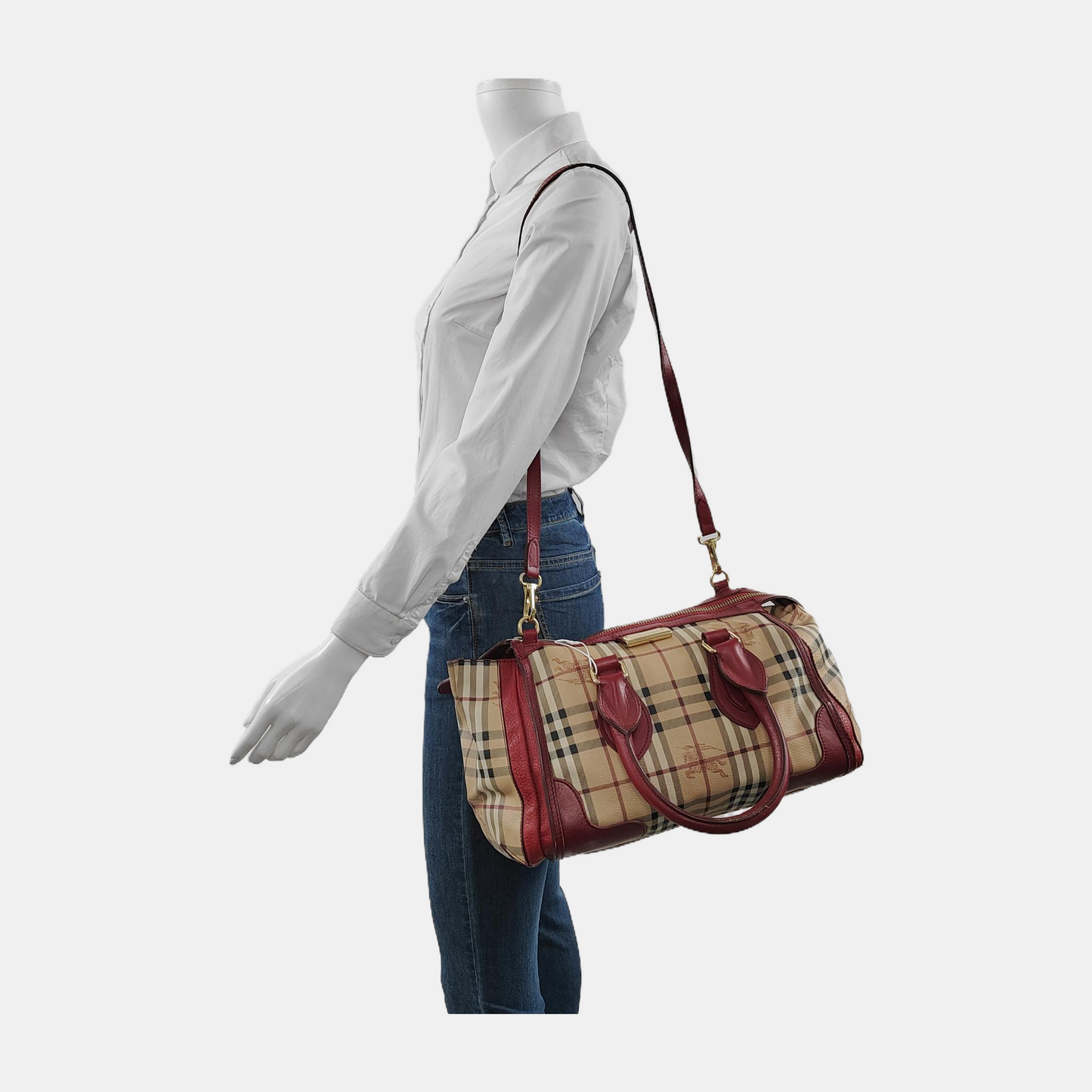 BURBERRY Red Coated Canvas Warhorse Plaid Single Shoulder Bag Golden hardware Removable shoulder strap-(SKU)-948483187
