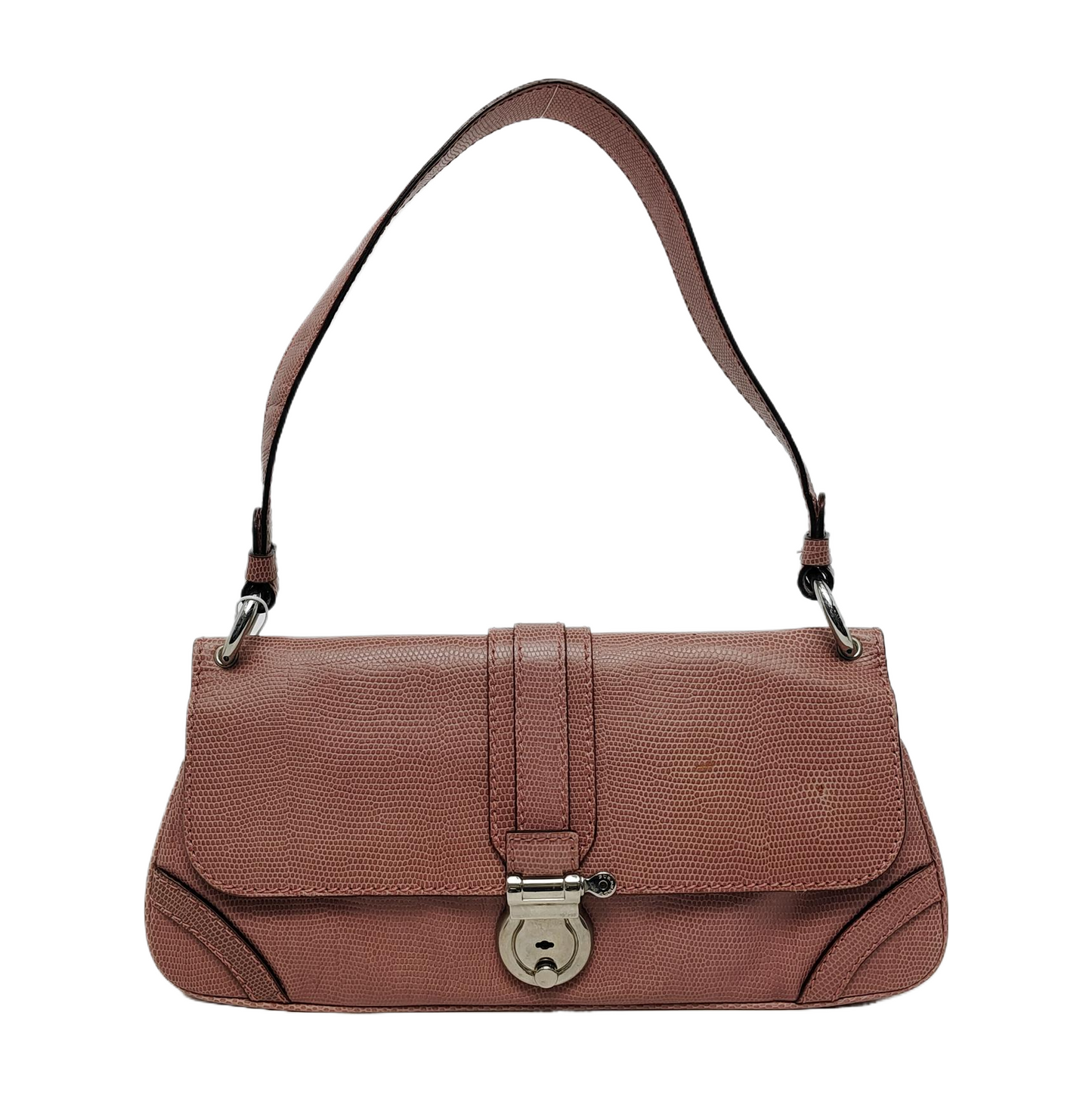 BURBERRY Pink Leather Embossed Single Shoulder Bag Tote Bag Silver Hardware-(SKU)-948600547
