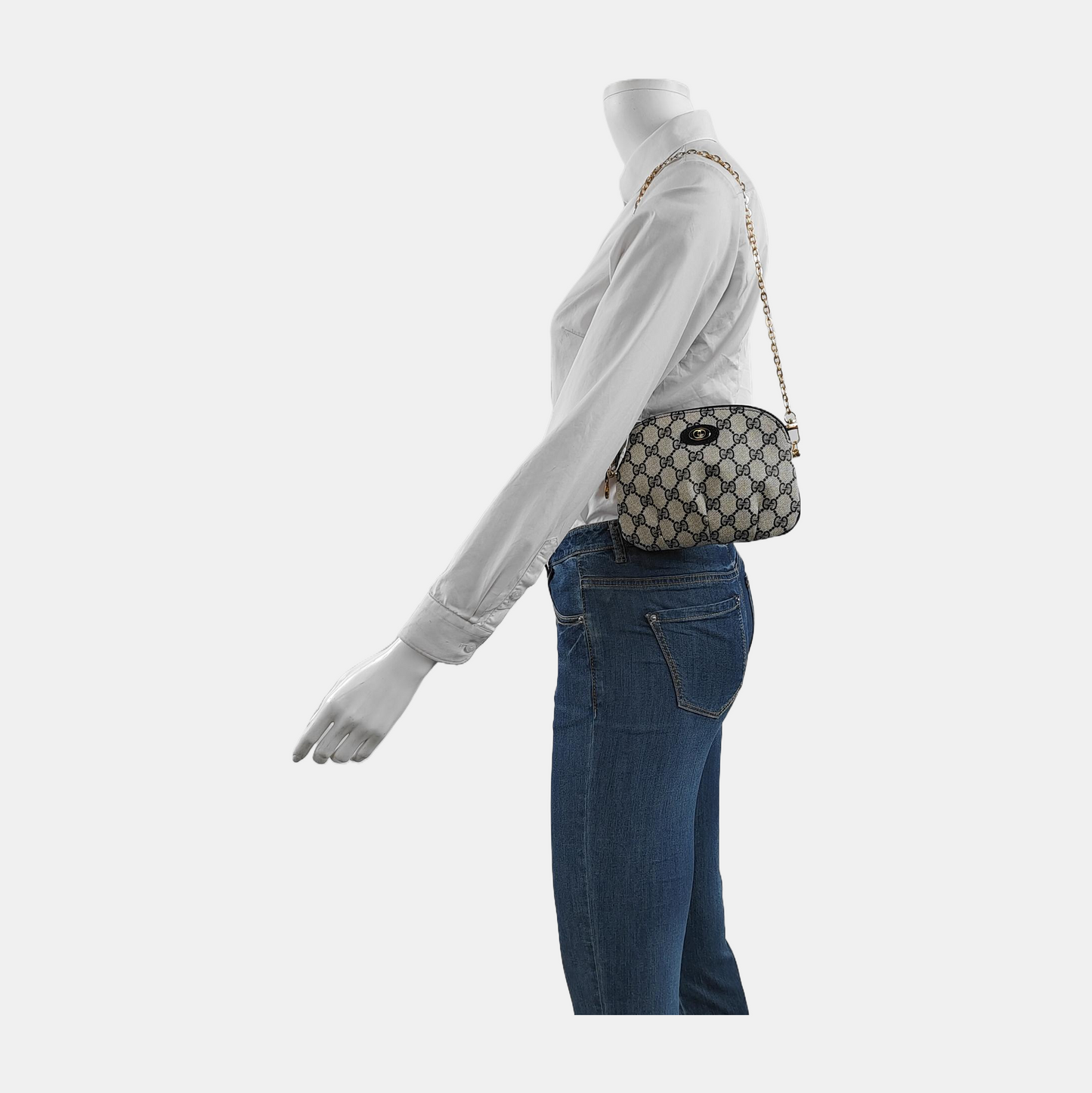 GUCCI Grey Coated Canvas Monogrammed Clutch Blue hardware-(SKU)-948490565