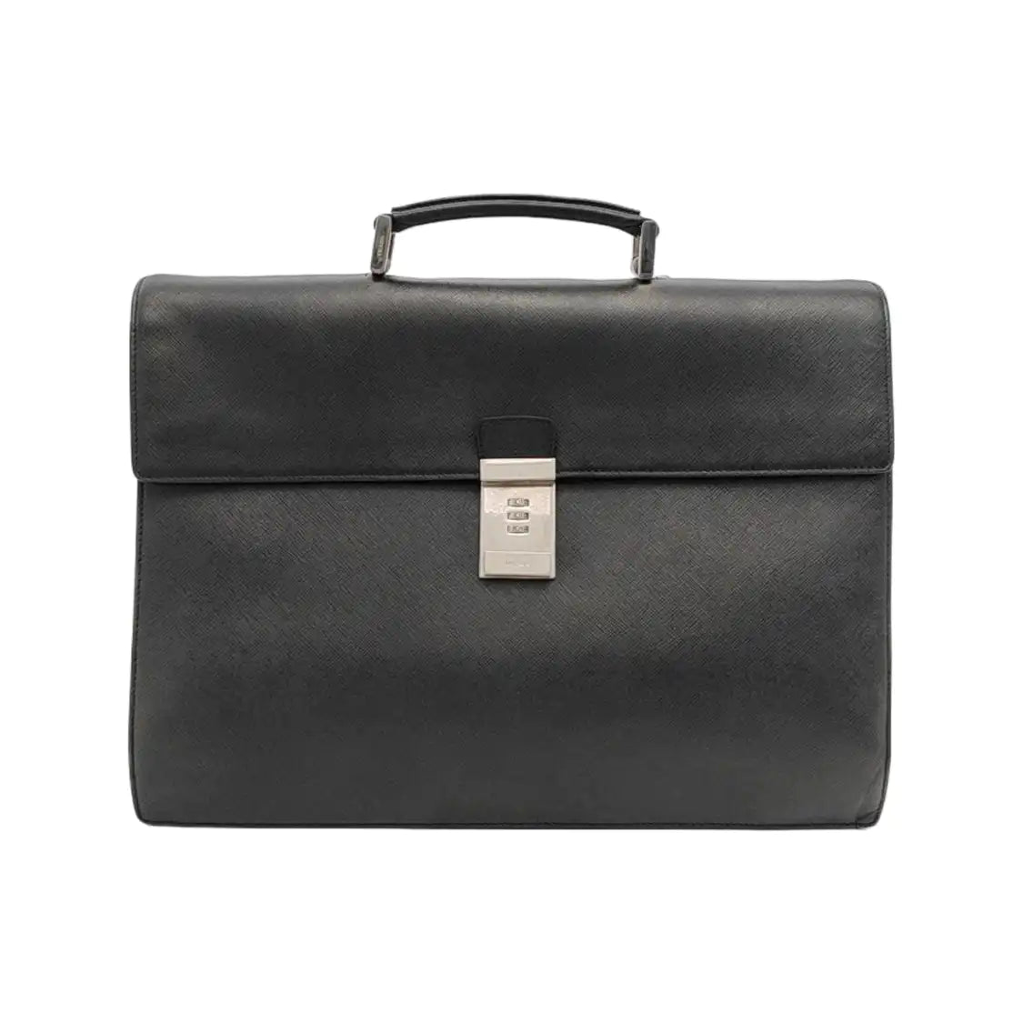 PRADA Black Cowhide Cross Grain Handbag Silver Hardware-(SKU)-948515536
