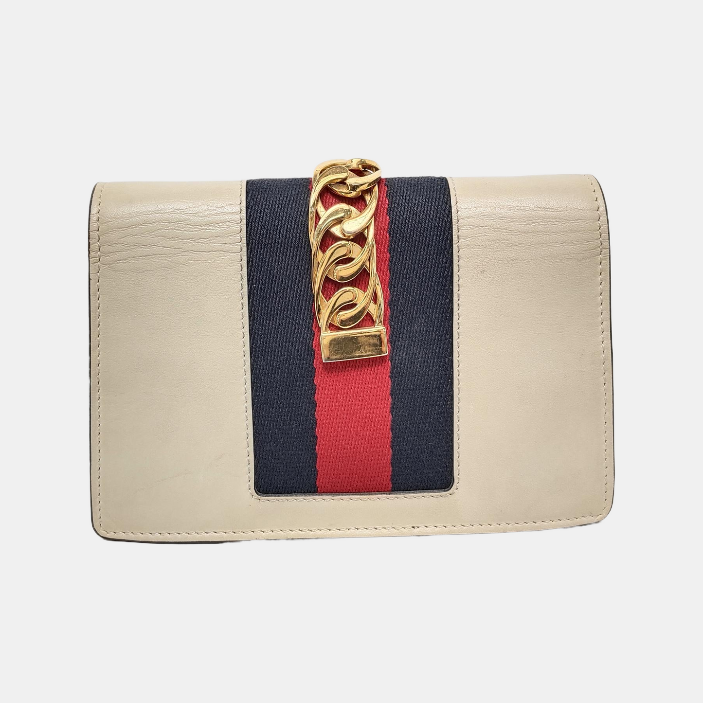 GUCCI Sylvie Super mini White Cowhide Stripe Strap Serbia Single Shoulder Bag Tote Golden hardware Removable shoulder strap-(SKU)-948580042