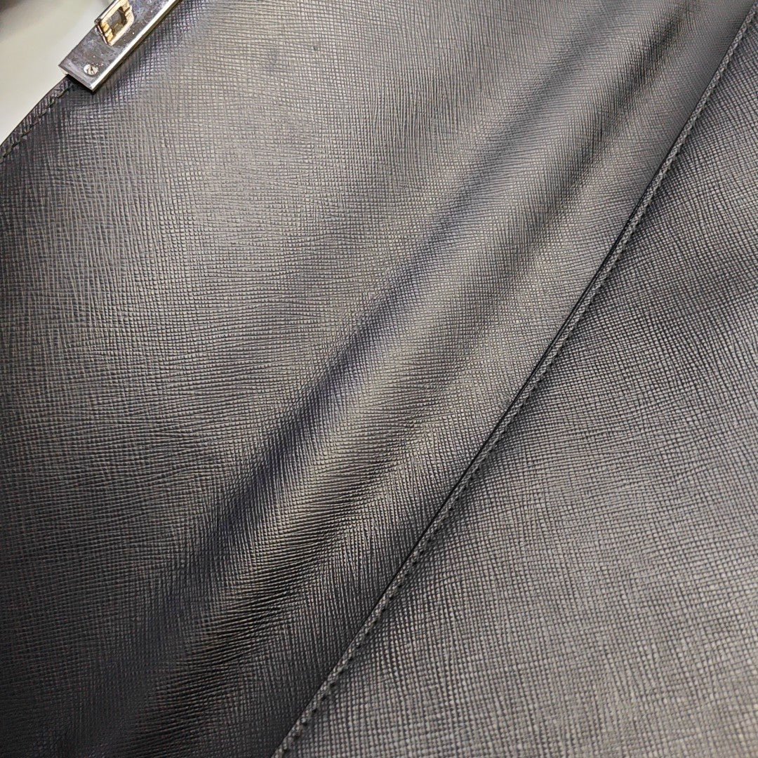 PRADA Black Cowhide Cross Grain Handbag Silver Hardware-(SKU)-948515536