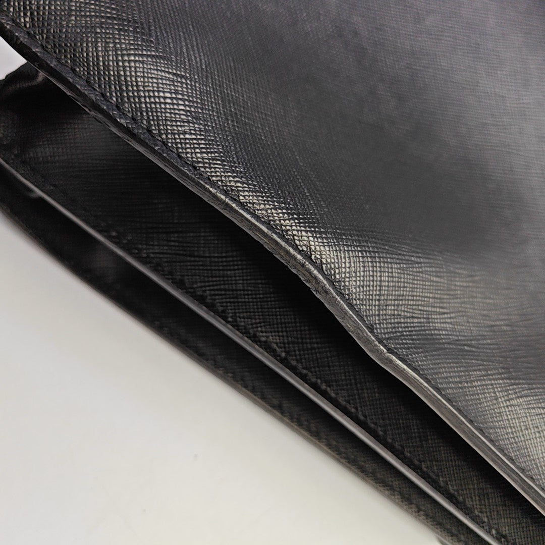 PRADA Black Cowhide Cross Grain Handbag Silver Hardware-(SKU)-948515536