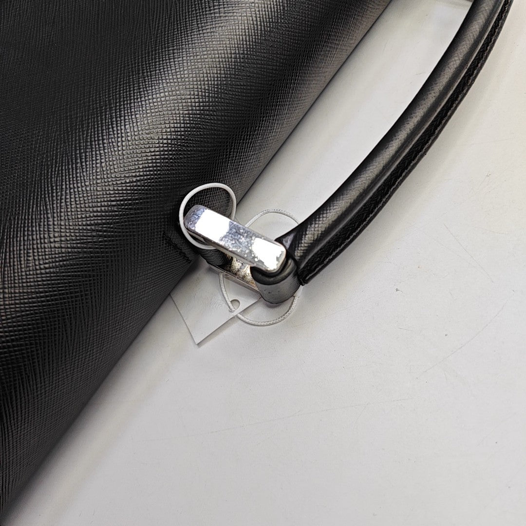 PRADA Black Cowhide Cross Grain Handbag Silver Hardware-(SKU)-948515536