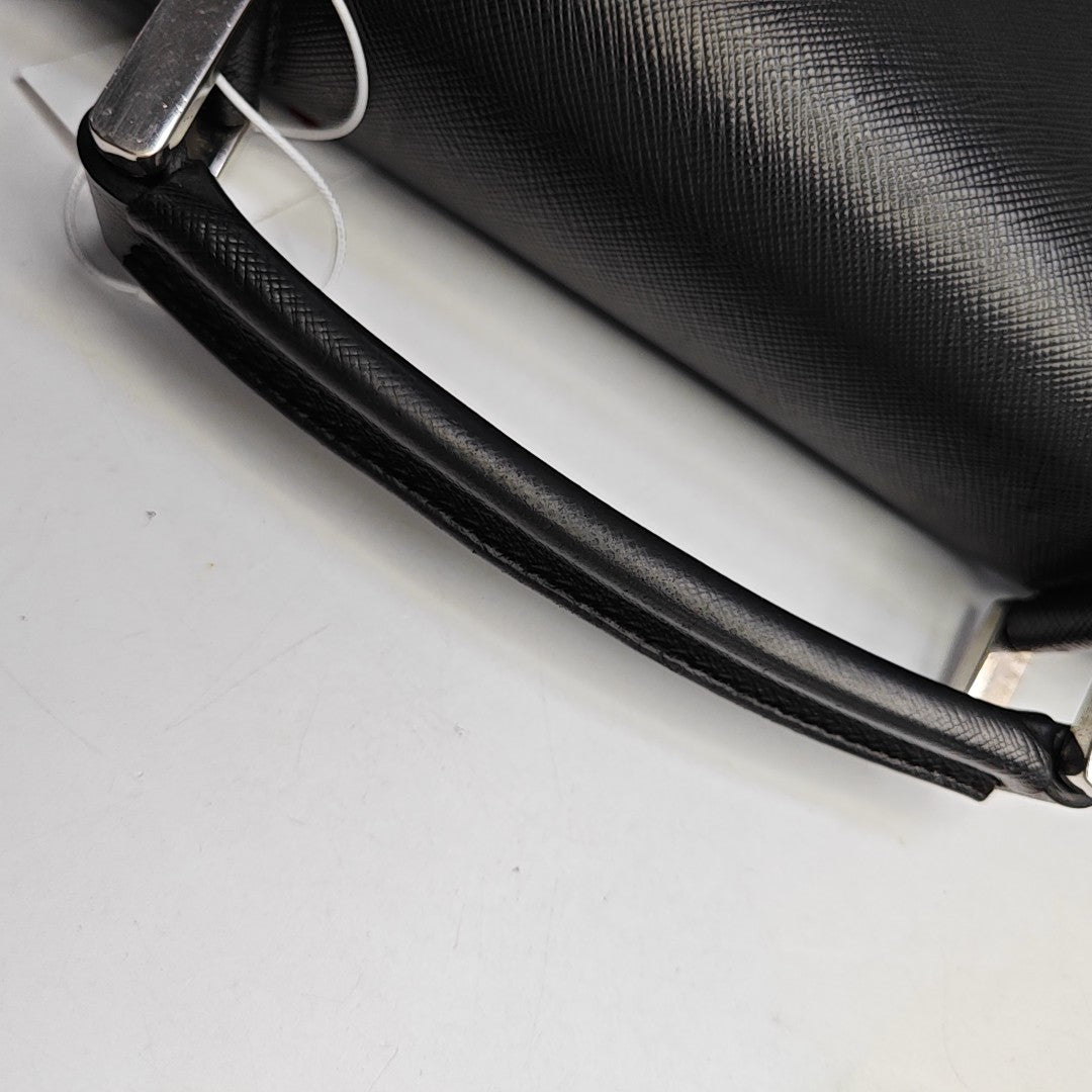 PRADA Black Cowhide Cross Grain Handbag Silver Hardware-(SKU)-948515536