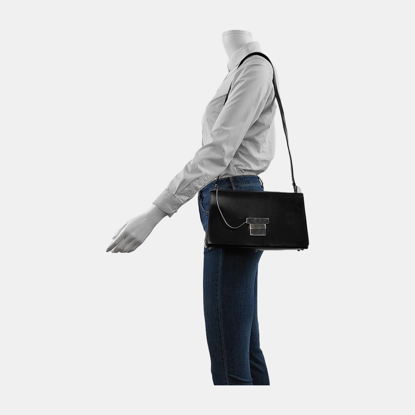GUCCI Black Cowhide Single Shoulder Bag Crossbody Bag Silver Hardware-(SKU)-948769187