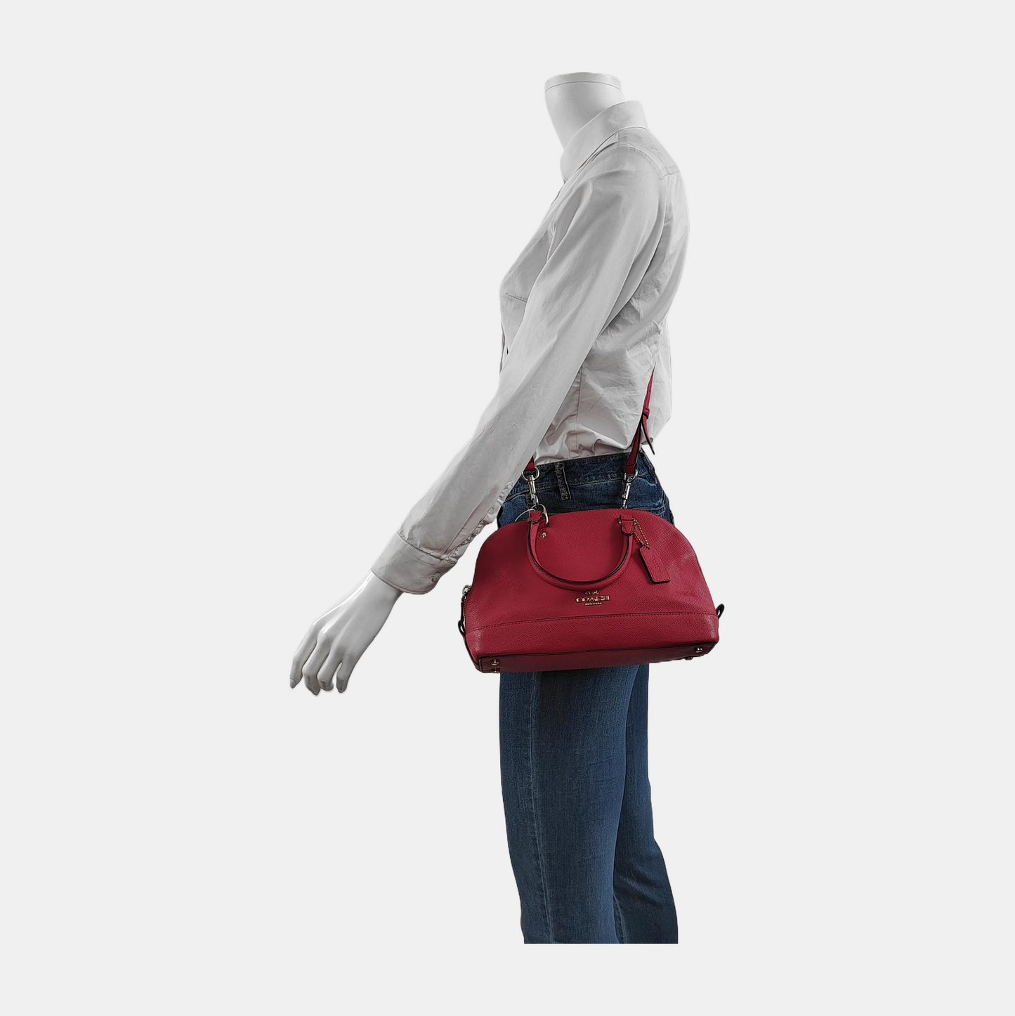 COACH SIERRA Medium size Red Leather Shoulder Bag Crossbody Tote Bag Silver Hardware Removable shoulder strap-(SKU)-948647189