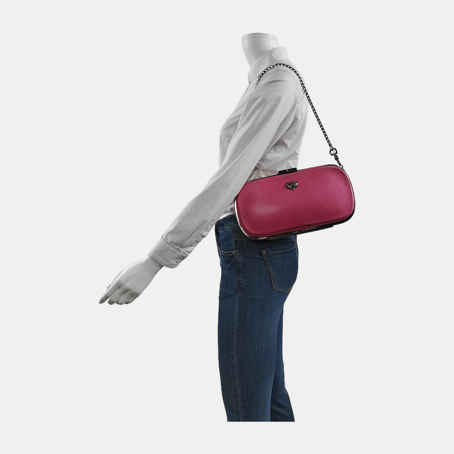 CELINE Fuchsia Cowhide Handbag Single Shoulder Bag Ruthenium color hardware Removable shoulder strap-(SKU)-948940978