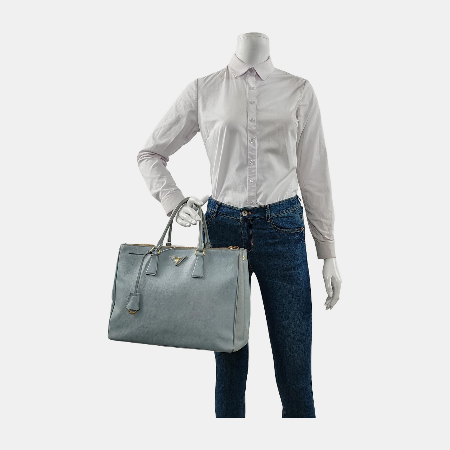 PRADA Galleria Extra Large Light Blue Cowhide Single Shoulder Bag Handbag Golden hardware-(SKU)-948949489