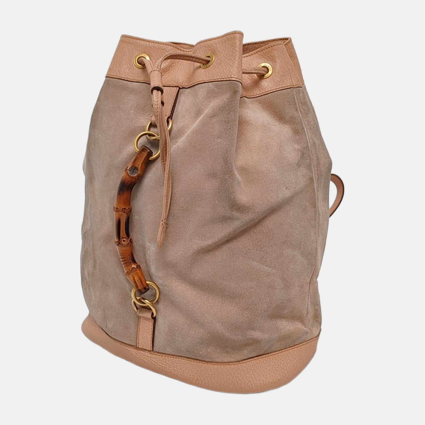 GUCCI Brown suede bamboo backpack Golden hardware-(SKU)-948850535