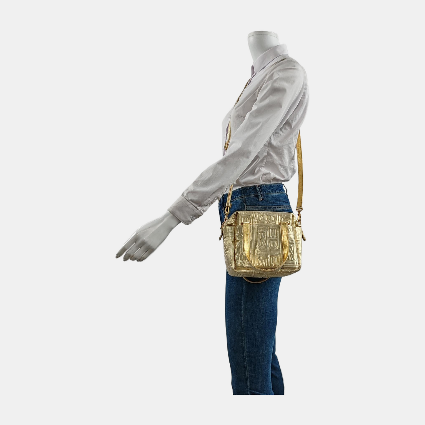 FENDI Gold Fabric Embossed Single Shoulder Bag Handbag Golden hardware Removable shoulder strap-(SKU)-948887695