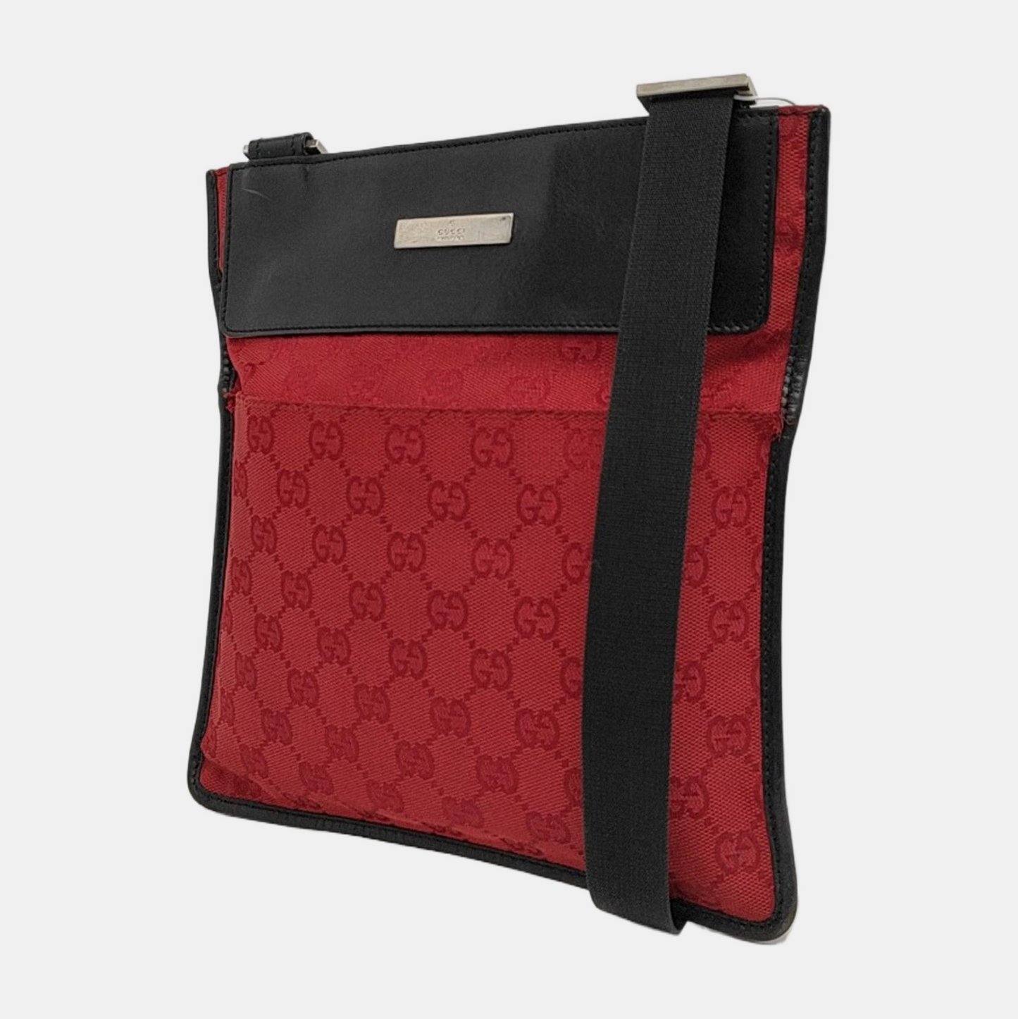 GUCCI Red Canvas Monogrammed Jacquard Shoulder Bag Silver Hardware-(SKU)-948846460