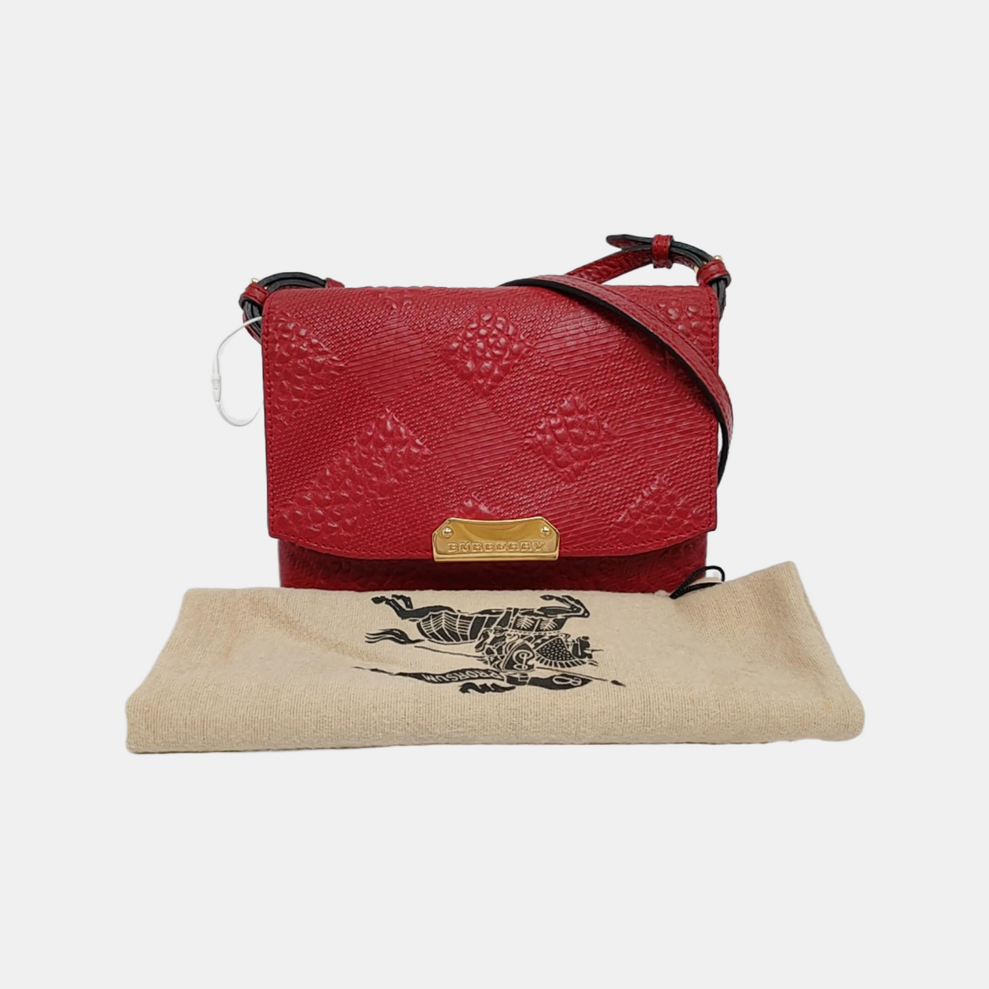 BURBERRY Langley Red Leather Monogram Quilted Single Shoulder Bag Crossbody Bag Golden hardware Removable shoulder strap-(SKU)-948627990
