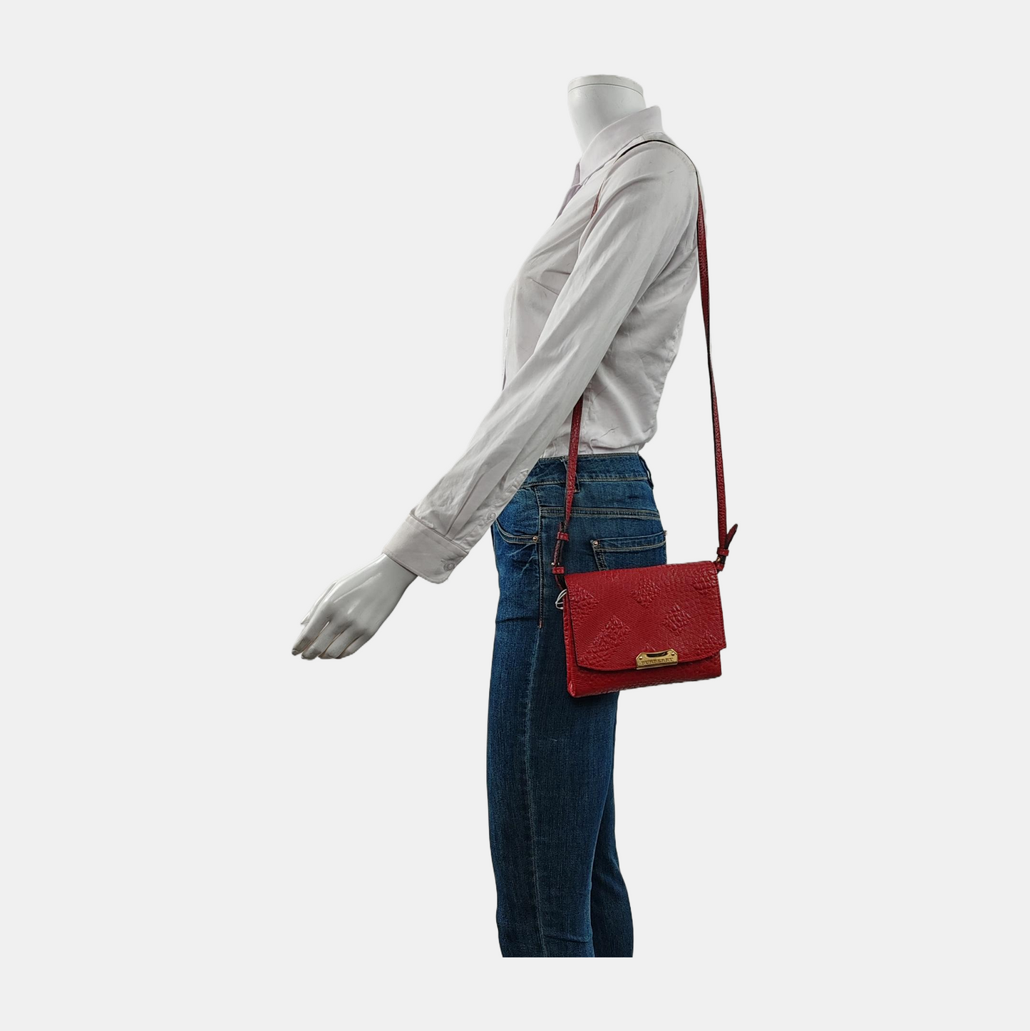 BURBERRY Langley Red Leather Monogram Quilted Single Shoulder Bag Crossbody Bag Golden hardware Removable shoulder strap-(SKU)-948627990