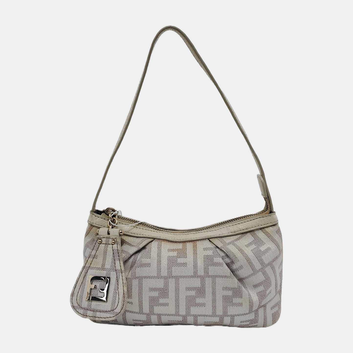 FENDI 米色织物双F老花Handheld包 Golden hardware-(SKU)-949067785