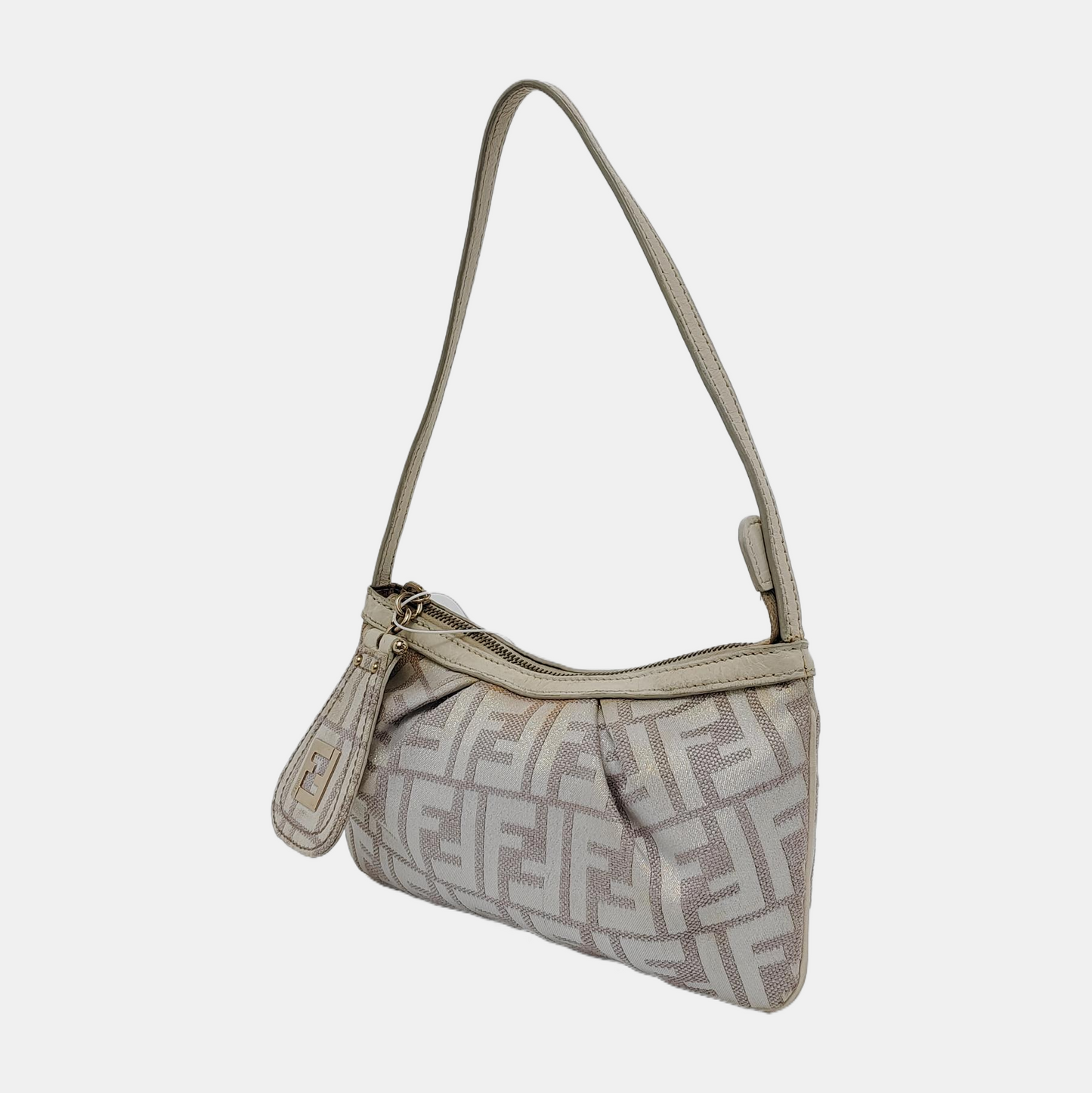 FENDI 米色织物双F老花Handheld包 Golden hardware-(SKU)-949067785