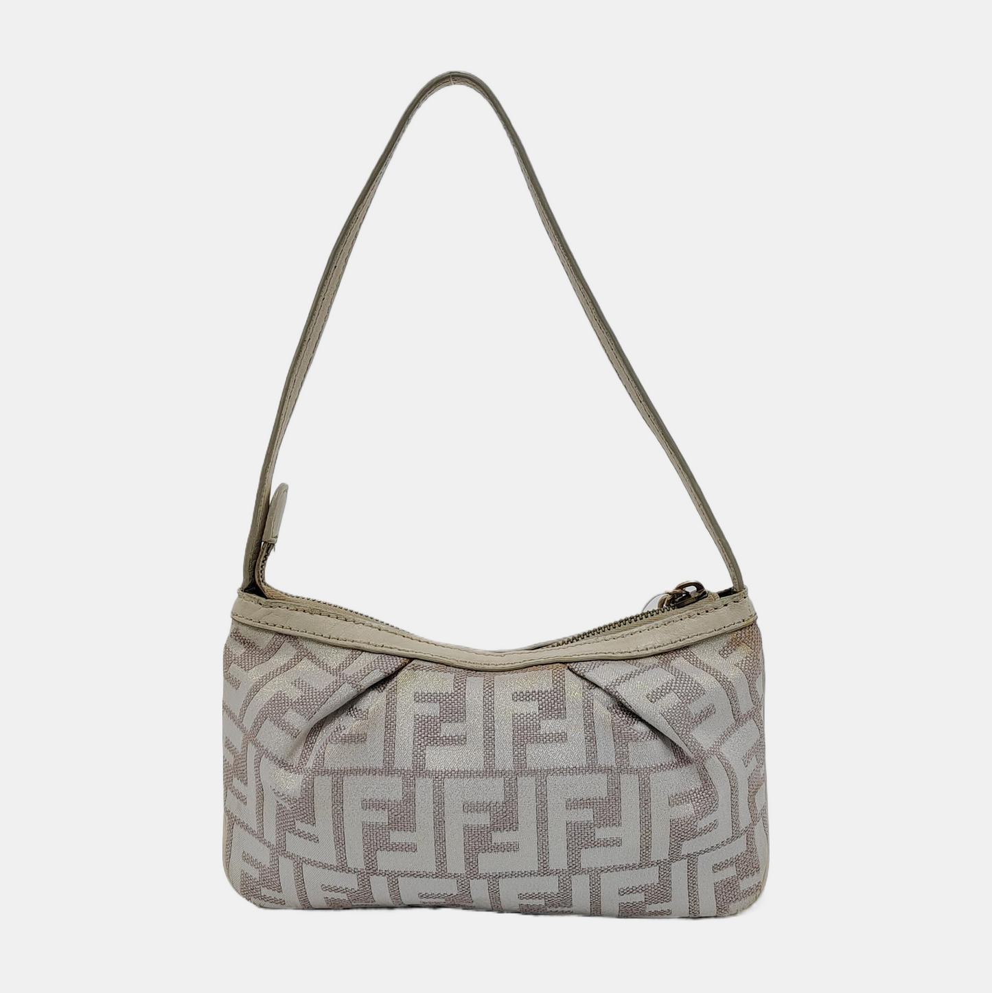 FENDI 米色织物双F老花Handheld包 Golden hardware-(SKU)-949067785