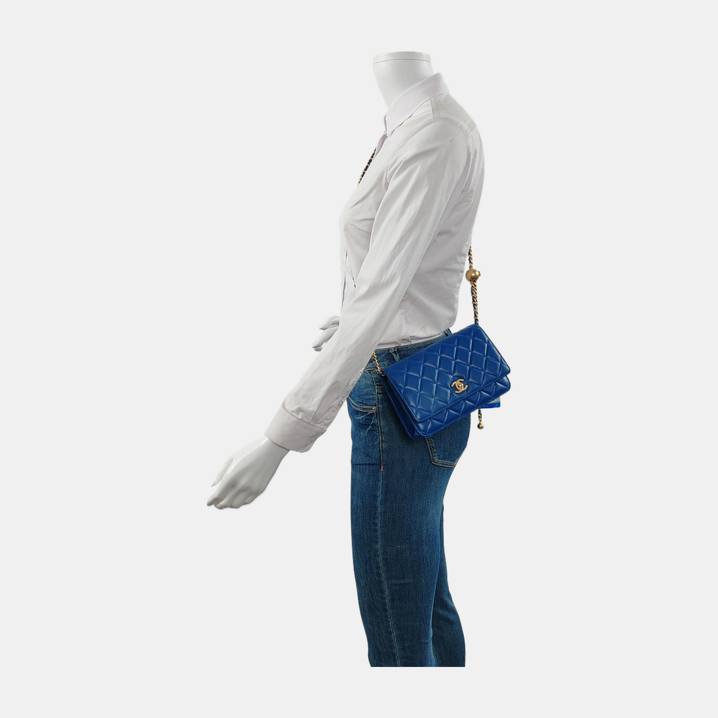 CHANEL WOC Blue Calfskin Quilted Diamond Pattern Crossbody Shoulder Bag Silver Hardware 30 Clasp-(SKU)-949176648