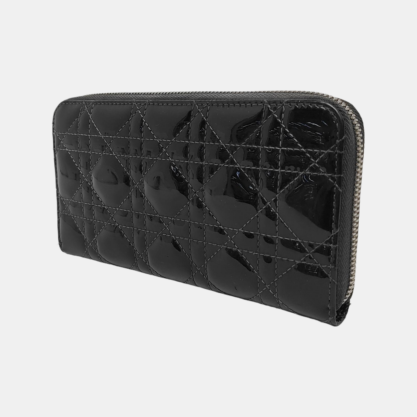 DIOR Lady Dior Black Patent Leather Woven Quilted Handbag Silver Hardware-(SKU)-949029858