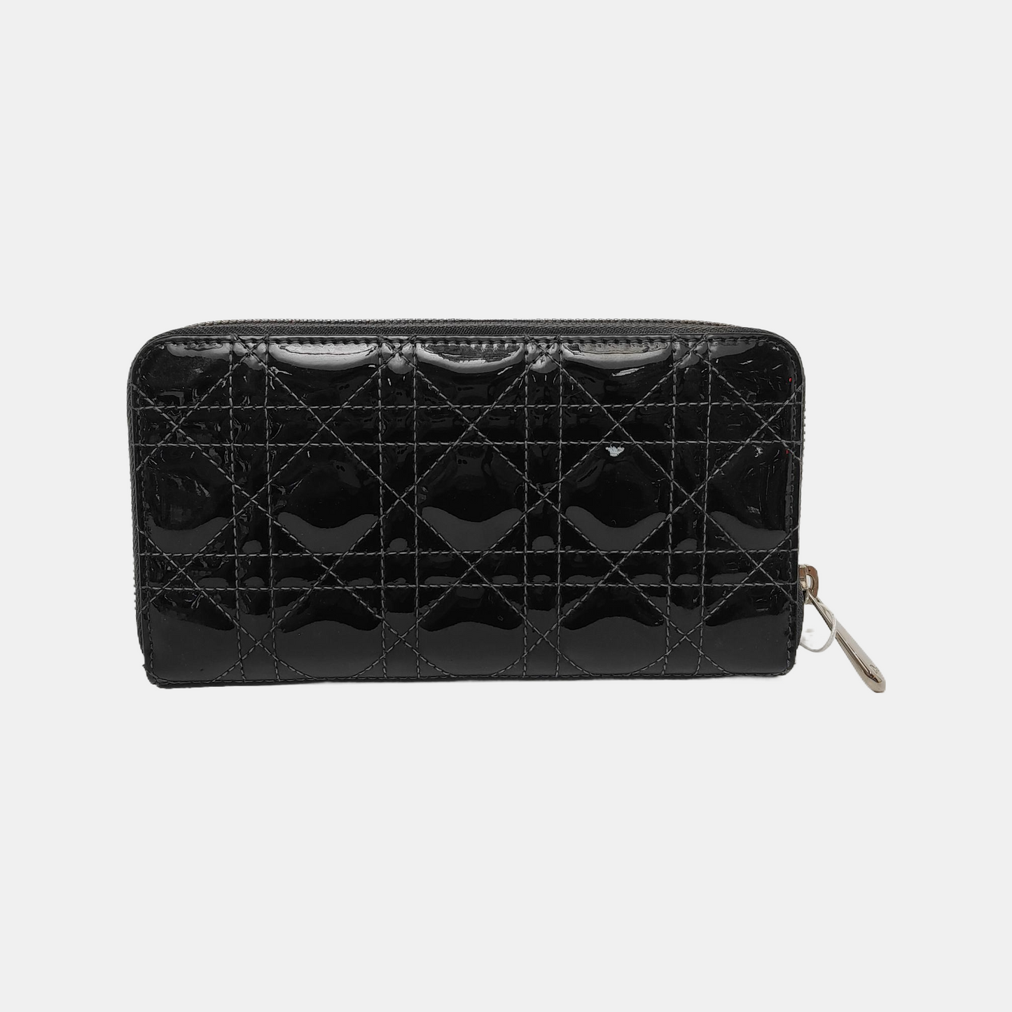 DIOR Lady Dior Black Patent Leather Woven Quilted Handbag Silver Hardware-(SKU)-949029858