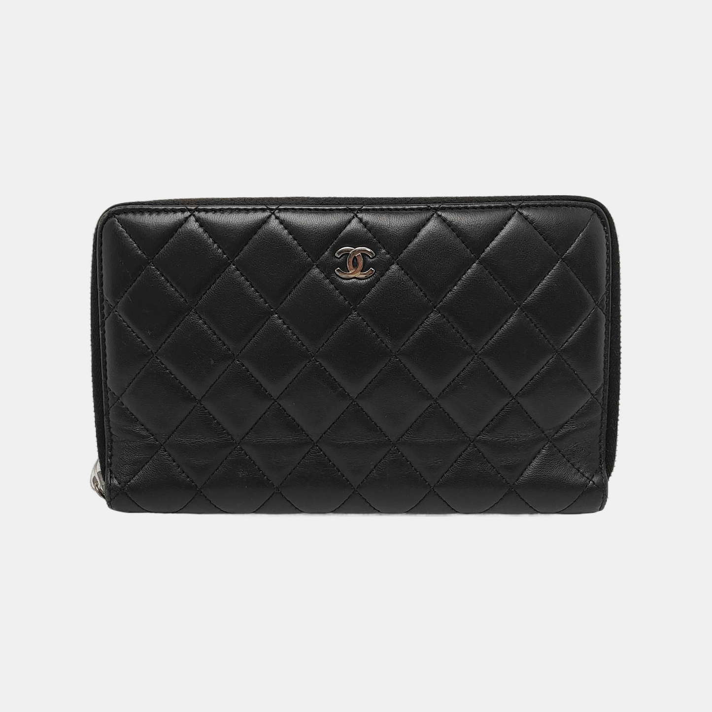 CHANEL Black sheepskin diamond quilted handbag Silver Hardware 15nan-(SKU)-949359055