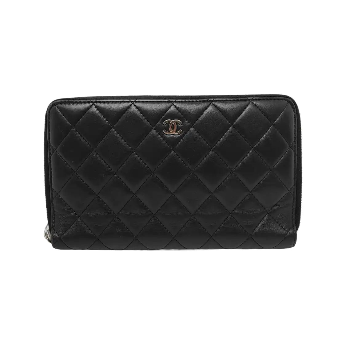 CHANEL Black sheepskin diamond quilted handbag Silver Hardware 15nan-(SKU)-949359055