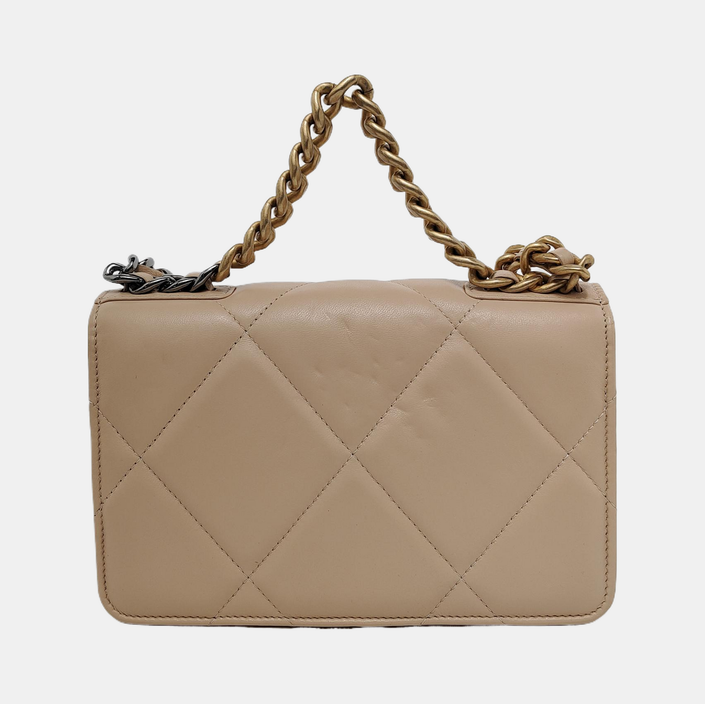CHANEL CHANEL 19 WOC Beige Lamb Skin Quilted Stitched Crossbody Shoulder Bag Handbag Tote Bag Golden Silver Rhodium Hardware 31 Clasp-(SKU)-949178375