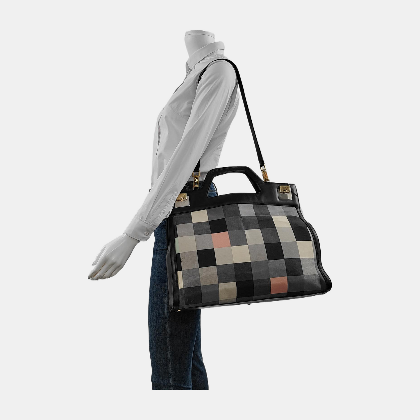 FERRAGAMO Multicolor Fabric Single Shoulder Bag, Handbag Golden Silver Hardware Removable shoulder strap-(SKU)-944274494