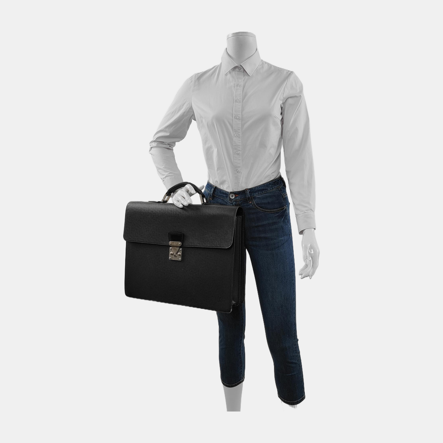 LOUIS VUITTON ROBUSTO Black cowhide tote bag Silver Hardware-(SKU)-949370628