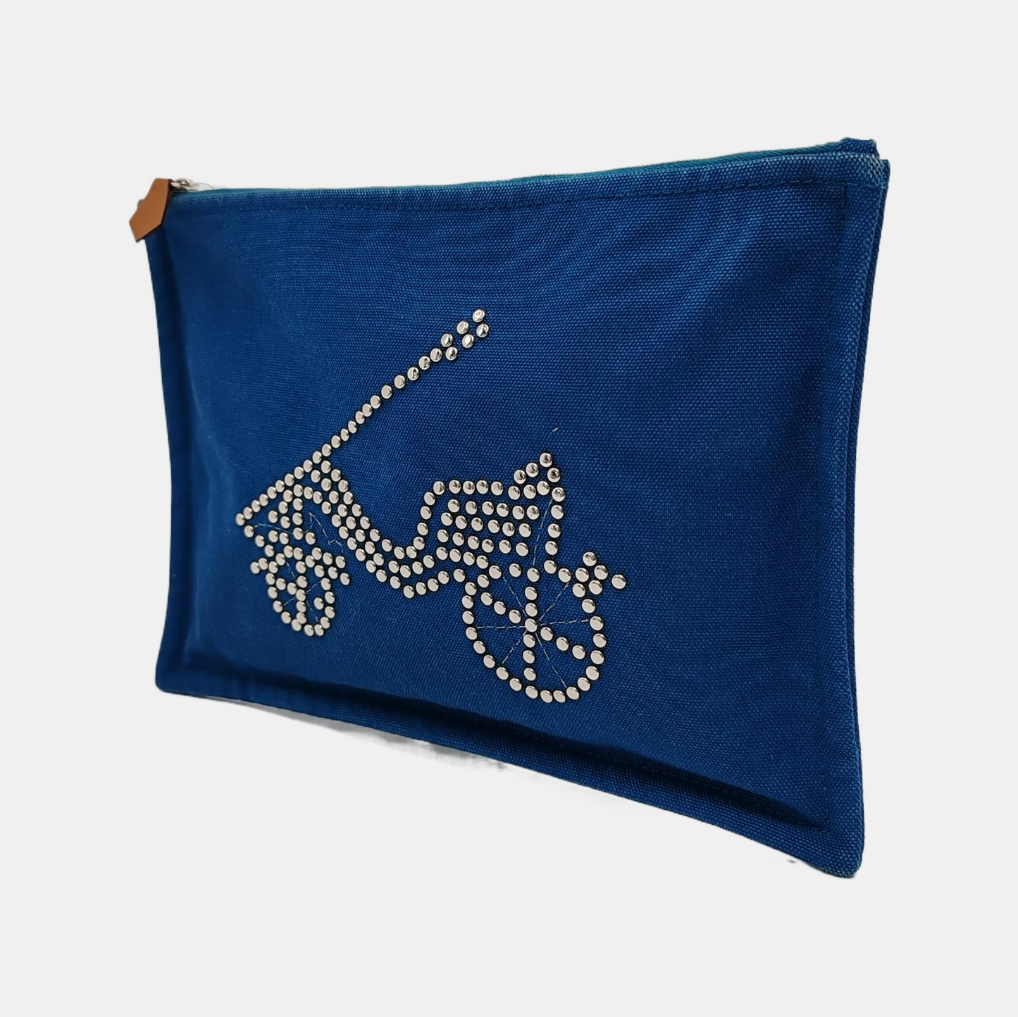 HERMÈS Medium size Deep Blue Canvas Studs Handbag Silver Hardware-(SKU)-949456295