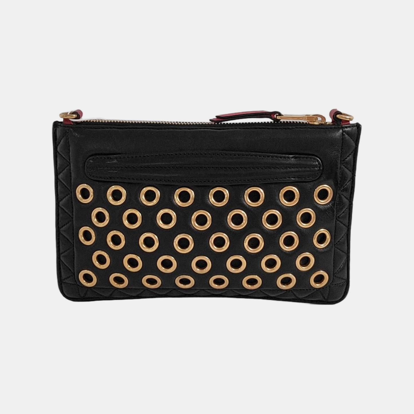 Miu Miu Black Sheepskin Quilted Studs Crossbody Shoulder Bag Clutch Golden hardware Removable shoulder strap-(SKU)-949793506